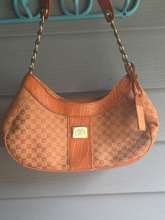 Liz Claiborne Handbags - Liz Claiborne Orange Croc-Trim Crescent Shoulder Bag